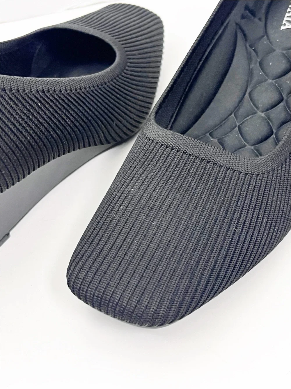 VIVAIA Black Square Toe Wedge Heel Slip On Loafers Shoes EU42 Casual Comfort